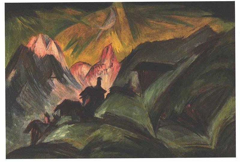 Ernst Ludwig Kirchner Stafelalp at moon light Germany oil painting art